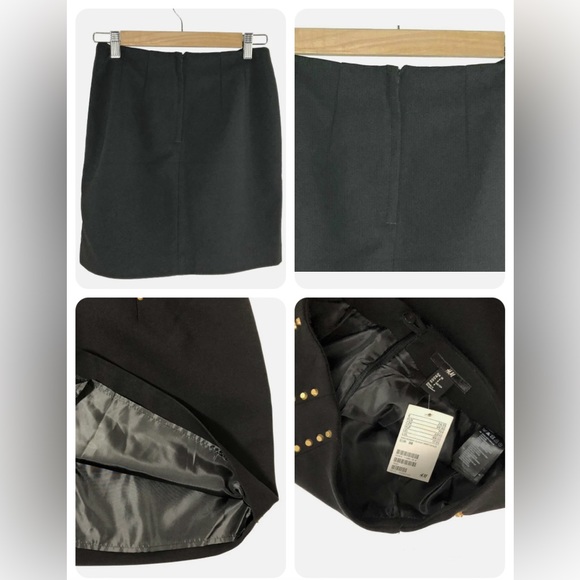 H&M Gold Studded Black Mini Skirt Lined Edgy Chic Shop The Trend Dressy Casual - Picture 6 of 10